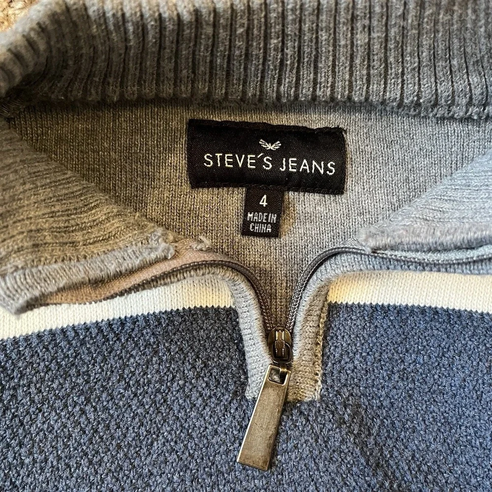 Steve's Jeans Sweater Boys Size 4 Blue Striped Long Sleeve 1/4 Zip
